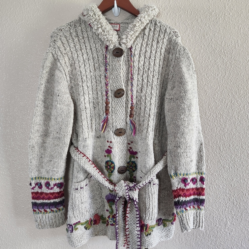 Newari Wool Hooded Embroidered Cardigan Sweater
